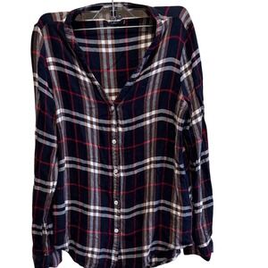 Max Jeans Womens Plaid Button Up Long Sleeve‎ Shirt Navy Red Sz. M gorpcore
